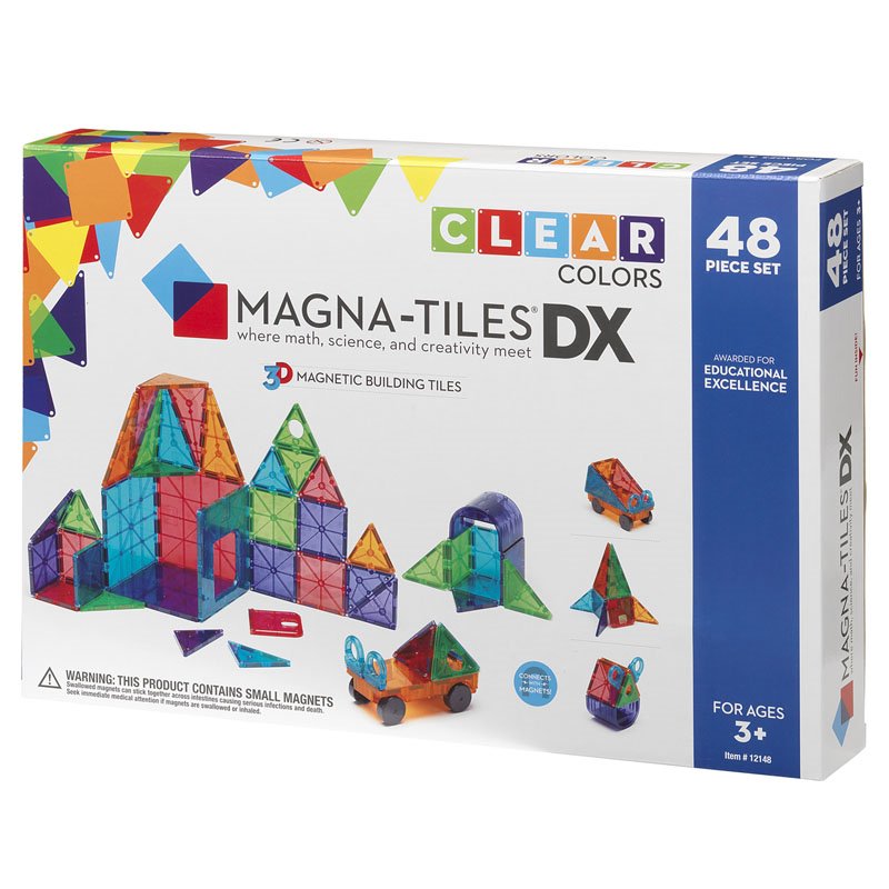Magna-Tiles Clear Colors set magnetic (48 piese) si masinuta