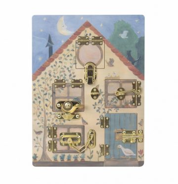 Jucarie Montessori Casuta iepurasilor, joc din lemn cu sisteme de inchidere Egmont Toys - imaginea 1