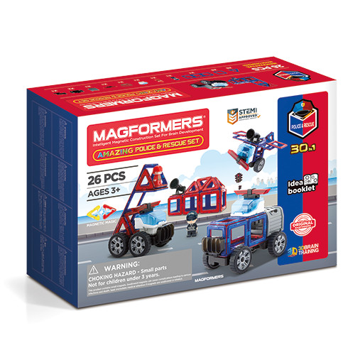 Set magnetic de construit- Magformers, masini de interventie Set magnetic de construit- Magformers, masini de interventie