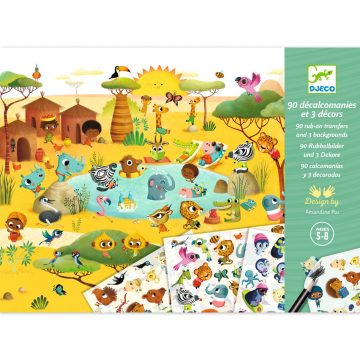Joc creativ cu abtibilduri Savana, desert si Polul Nord, Djeco - imaginea 1
