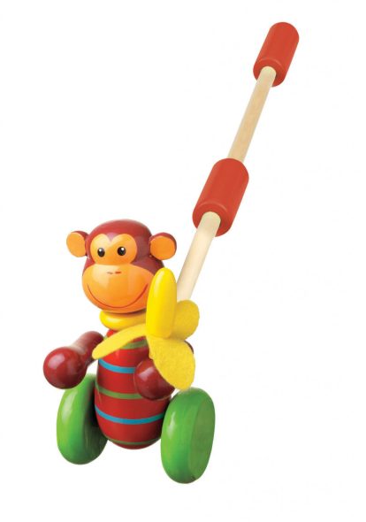 Jucarie de impins maimutica, Orange Tree Toys - imaginea 1
