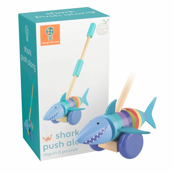 Jucarie de impins rechinul vesel, Orange Tree Toys - imaginea 1
