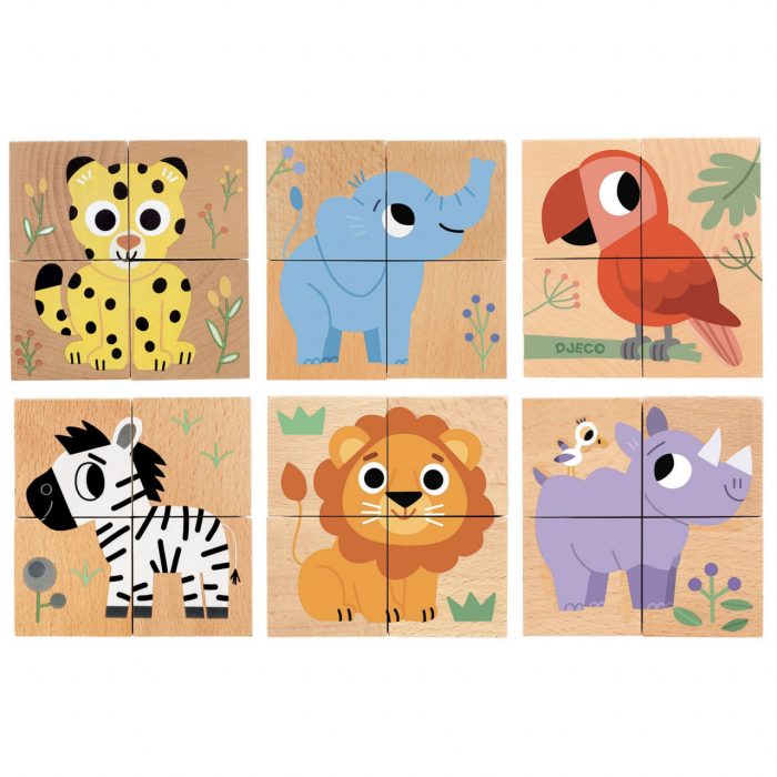 Puzzle din cuburi de lemn Animale salbatice, Djeco - imaginea 2