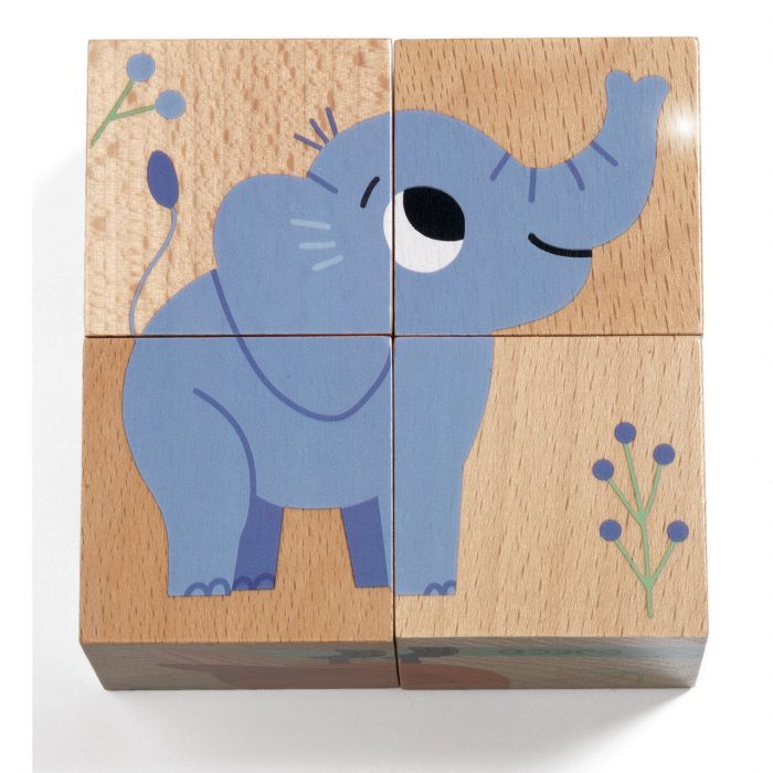 Puzzle din cuburi de lemn Animale salbatice, Djeco - imaginea 3