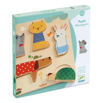 Puzzle din lemn Animale de companie, Djeco - imaginea 1