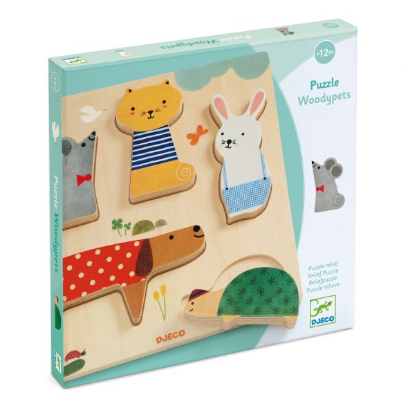 Puzzle din lemn Animale de companie, Djeco - imaginea 1