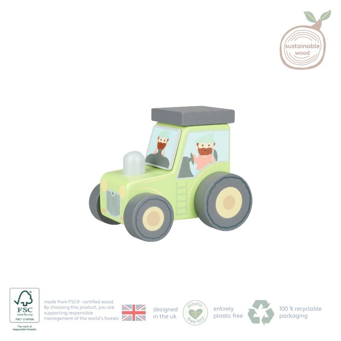 Tractor din lemn verde, Orange Tree Toys - imaginea 3