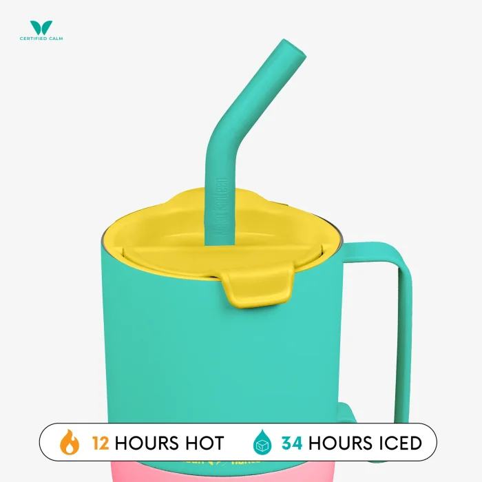 Pahar termic cu capac rabatabil și pai Klean Kanteen 769 ml, Turqoise - imaginea 2