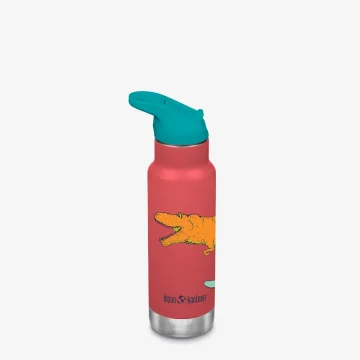 Termos din otel pentru copii Klean Kanteen Insulated Kid Classic Narrow 355 ml cu capac sport flip Dino SKate - imaginea 1